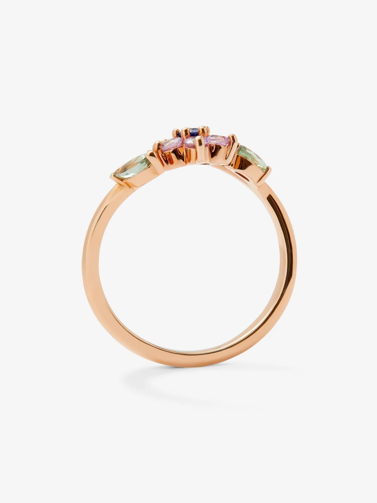 Anillo de oro rosa de 18K con 9 zafiros rosas, verdes y azules en talla brillante y marquise con un total de 0,55 cts - Image 5