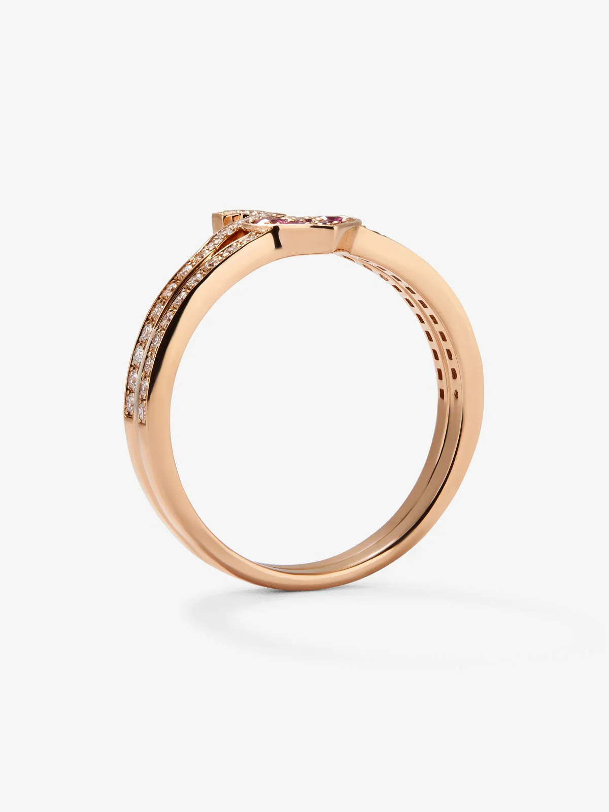 Anillo de oro rosa de 18Kt con diamantes y zafiros rosas - Image 5