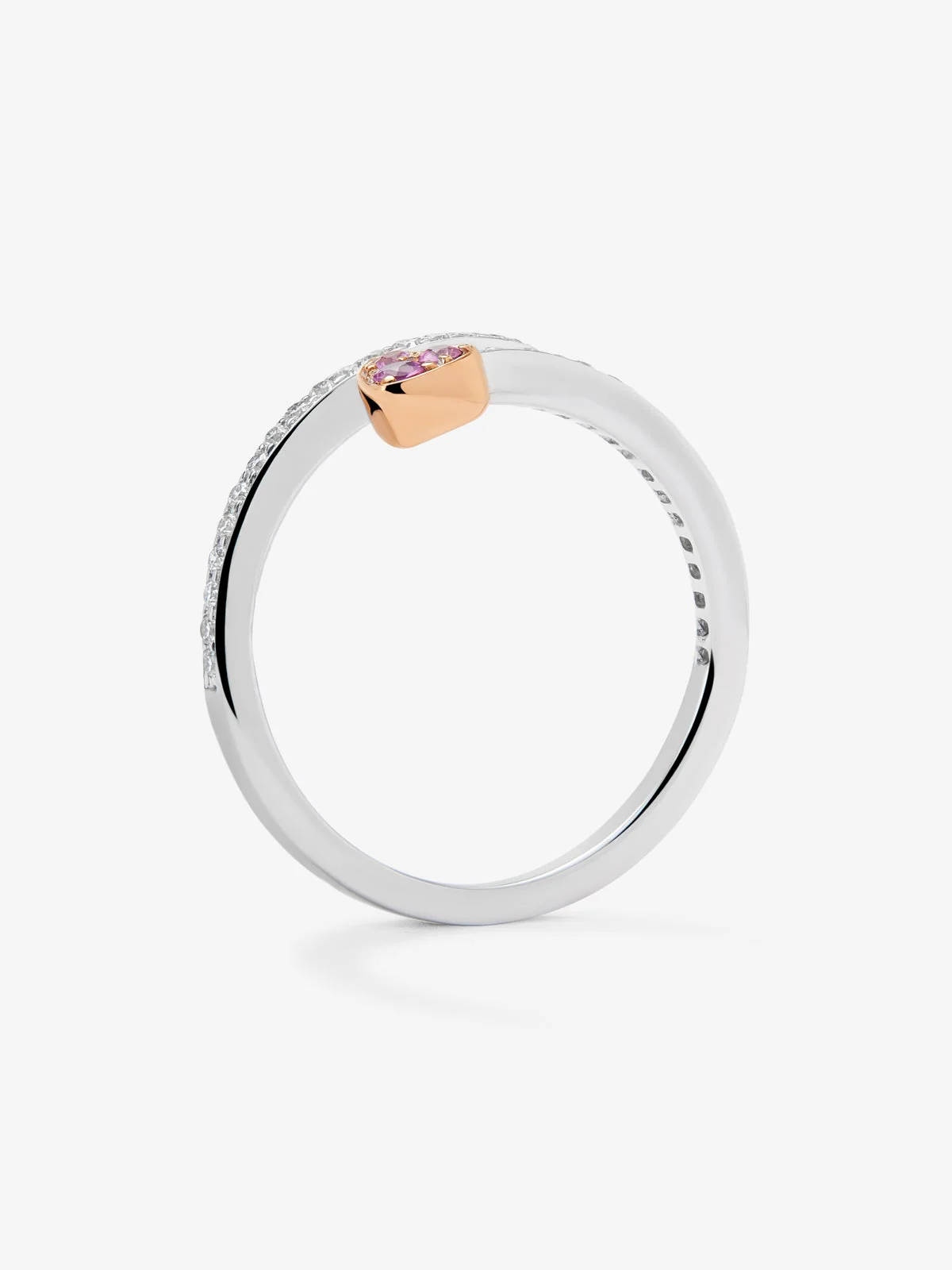 Anillo de oro rosa y oro blanco de 18kt con diamantes y zafiros - Image 5