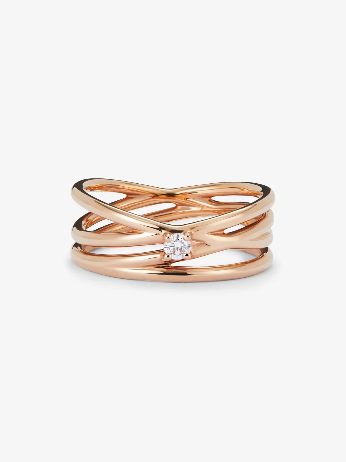 Anillo multibrazo de oro rosa de 18K con diamante blanco en talla brillante - Image 3