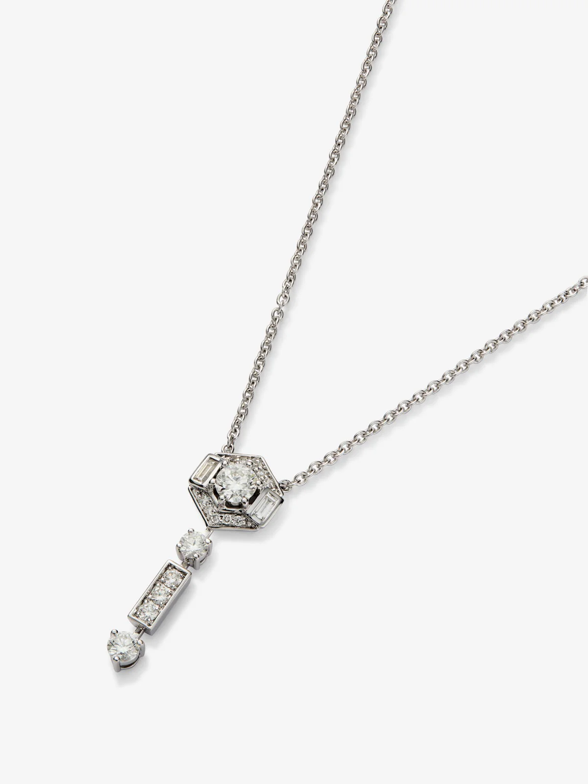 Colgante de oro blanco de 18K con diamantes en talla brillante y baguette de 0,5 cts - Image 3