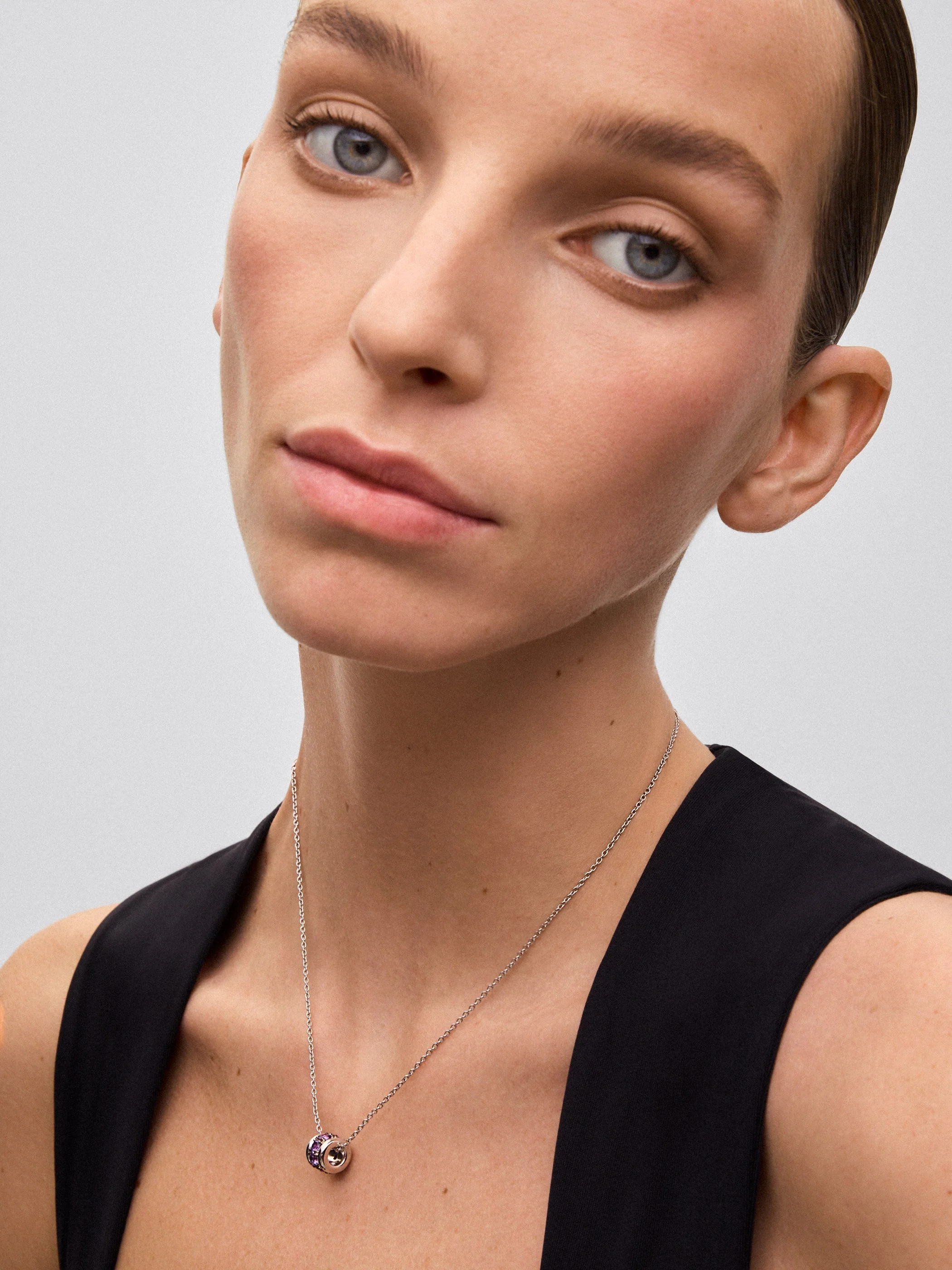 Colgante de plata 925 con pavé de amatistas rosas en talla brillante - Image 4