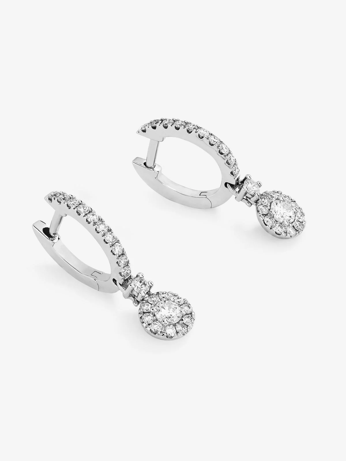 Pendientes aro colgante solitario con orla de oro blanco de 18K con diamantes - Image 3