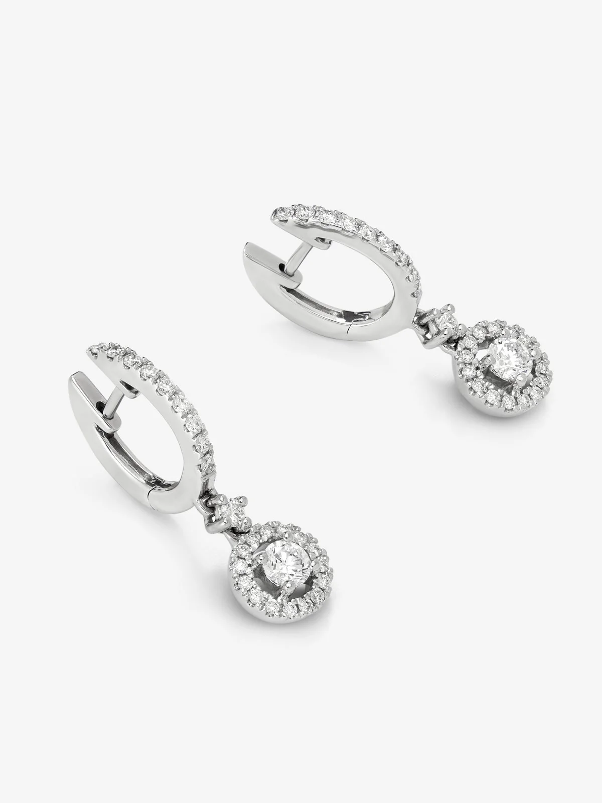 Pendientes aro colgante solitario con orla de oro blanco de 18K con diamantes - Image 3